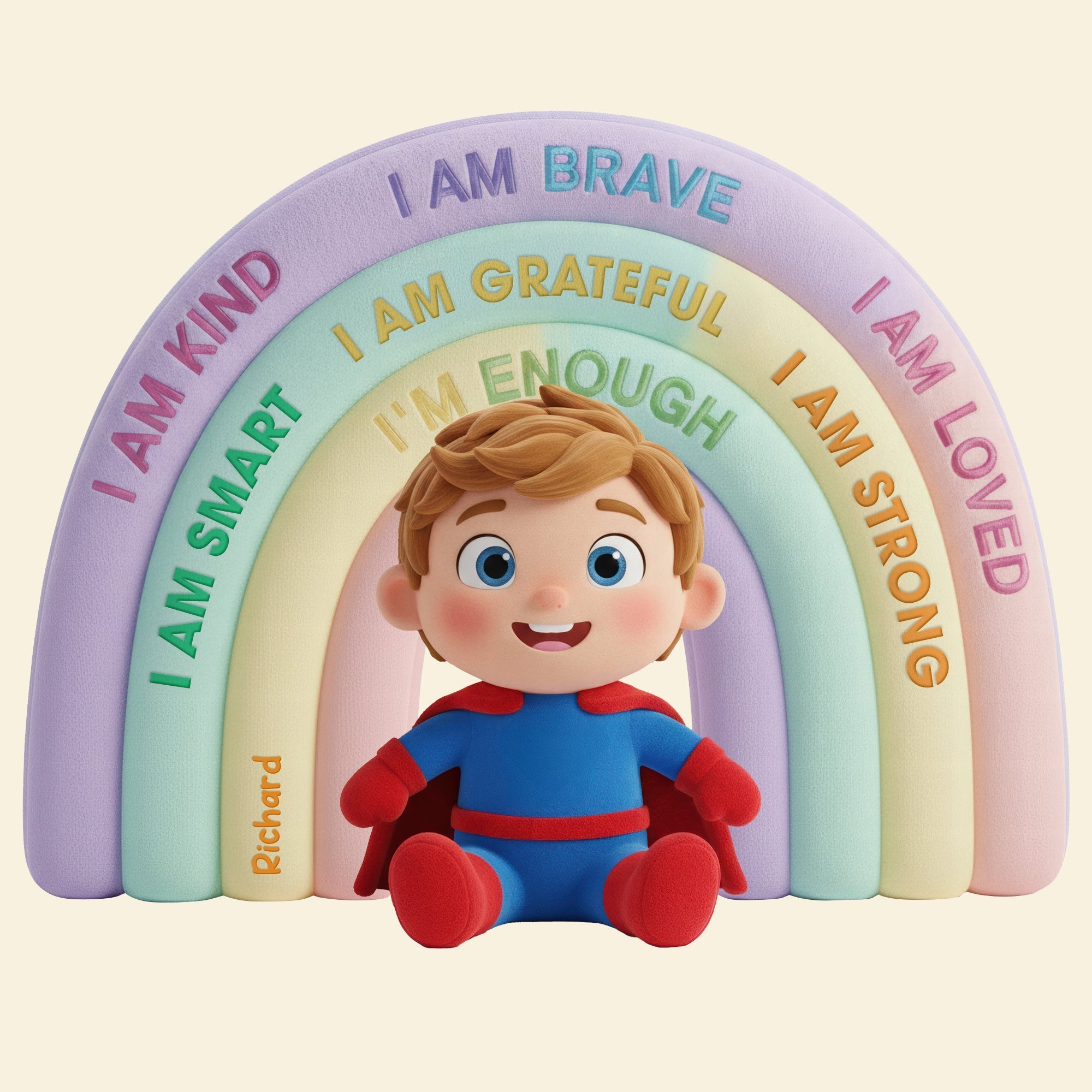 "I Am Brave, I Am Kind" - Positive Affirmations Rainbow Custom Shape Pillow - Personalized Custom Photo Gift for Kids Pillow PopCulturePrints