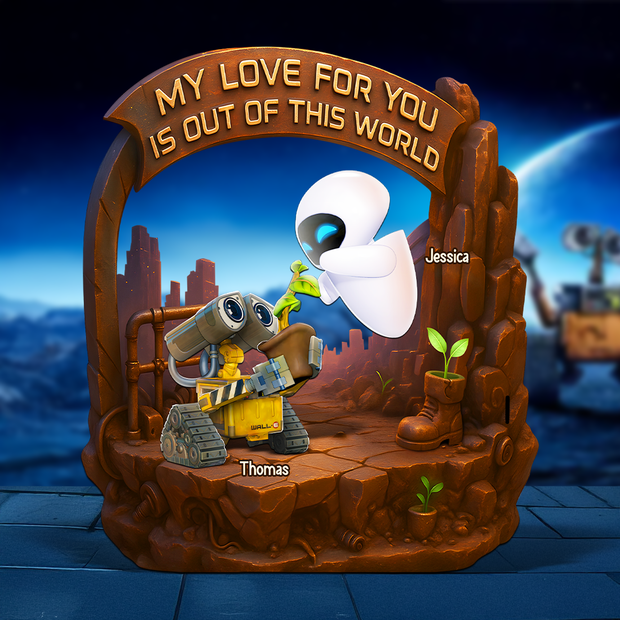 My Love For You Is Out Of This World - Personalized Robot Couple Plaque Shaped Plaques PopCulturePrints