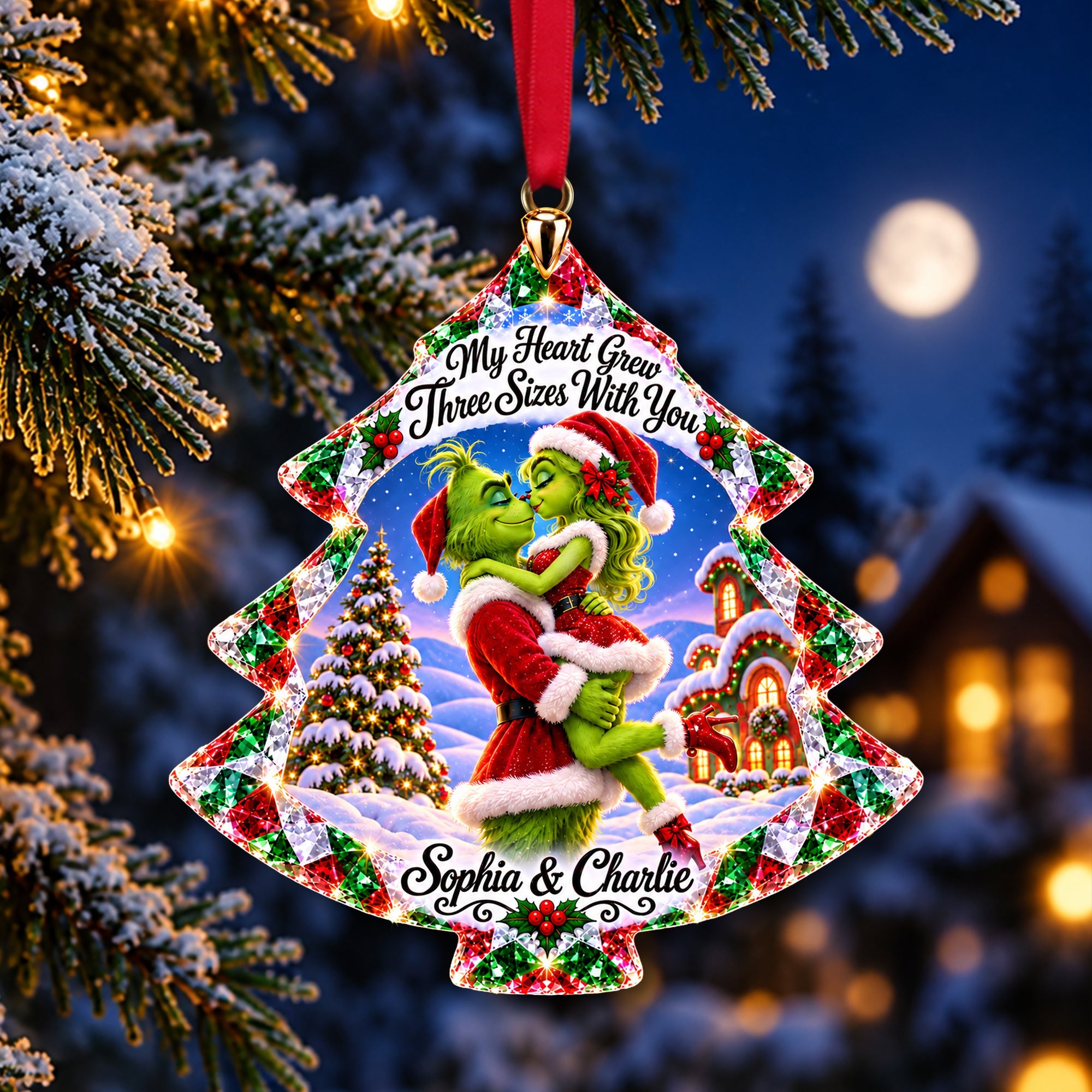My Heart Grew Three Sizes With You - Romantic Couple Christmas Ornament Ornament PopCulturePrints
