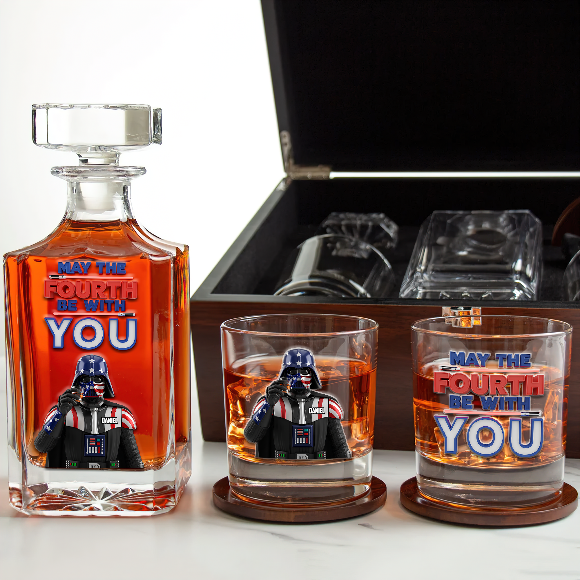 May the Fourth Be With You - Personalized Independence Day Decanter Set for Star Wars Fans Whiskey Bottle PopCulturePrints