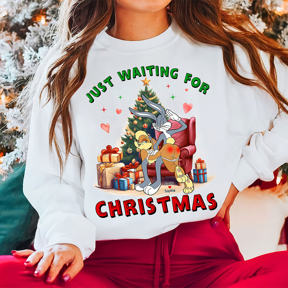 Funny Personalized Couple Christmas Shirt - Just Waiting For Christmas