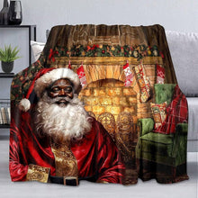 Load image into Gallery viewer, Bring Joy This Christmas - Cozy Santa By The Fireplace - Personalized Christmas Blanket Blanket PopCulturePrints
