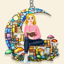Load image into Gallery viewer, Personalized Keychain for Book Lovers - Girl Reading a Book Keychains PopCulturePrints
