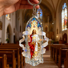 Load image into Gallery viewer, Illuminate Your Faith - Sacred Light Jesus Keychain - Personalized Gift for Christians Keychains PopCulturePrints
