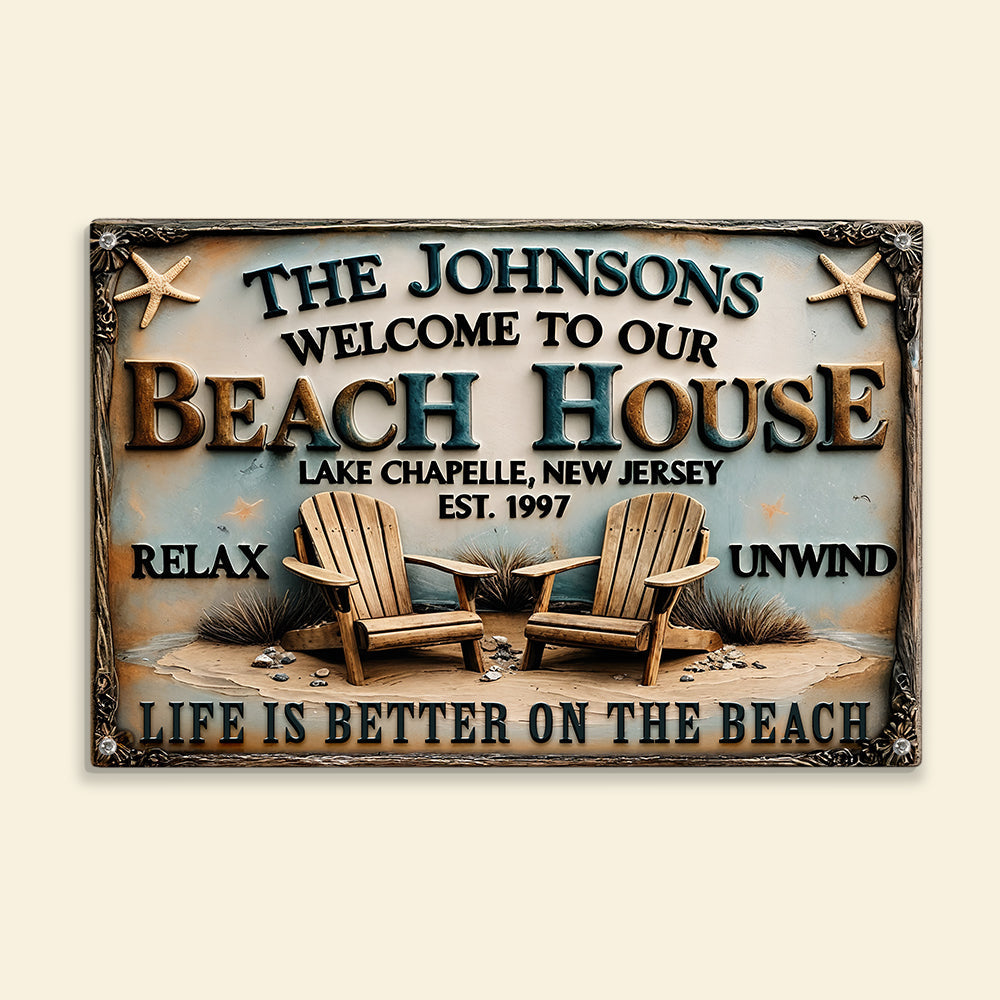 Life is Better on the Beach - Personalized Beach House Metal Sign Metal Signs PopCulturePrints