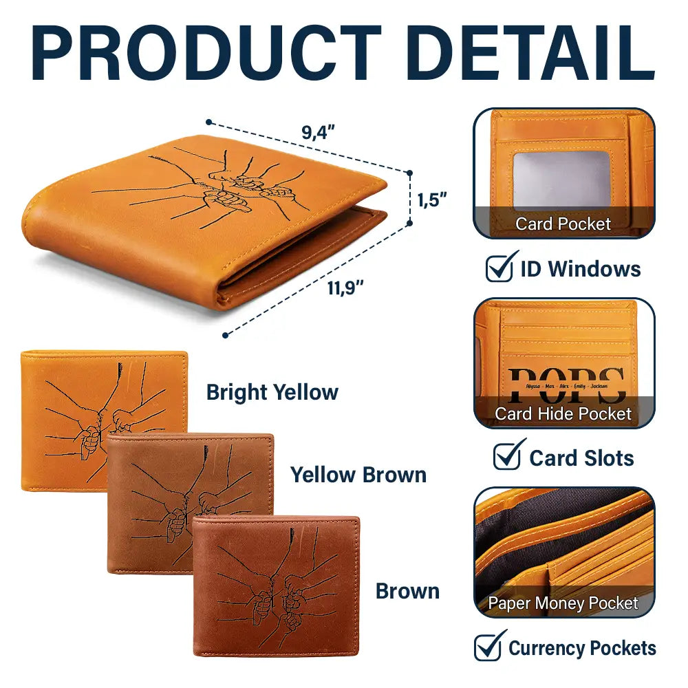 Hand In Hand - Grandpa Will Always Protect Grandkid - Personalized Engraved Leather Wallet Engraved Leather Wallet PopCulturePrints