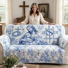 Load image into Gallery viewer, Jesus Christ Savior Toile De Jouy Quited Sofa Cover, Personalized Gifts For Christians 01qhdt290626 Sofa Cover PopCulturePrints
