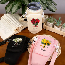 Load image into Gallery viewer, “Celebrate Every Moment” - Personalized Birth Flower Bouquet Bottle Carrier Bag - Gift for Mom, Grandma, and More Bottle Carrier Bag PopCulturePrints

