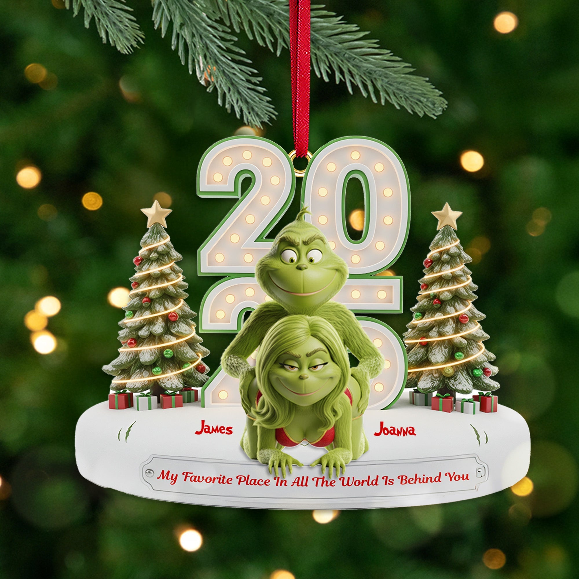 My Favorite Place In All The World Is Behind You - Personalized Christmas Ornament - Custom Gift for Couples, Friends, and Family Ornament PopCulturePrints