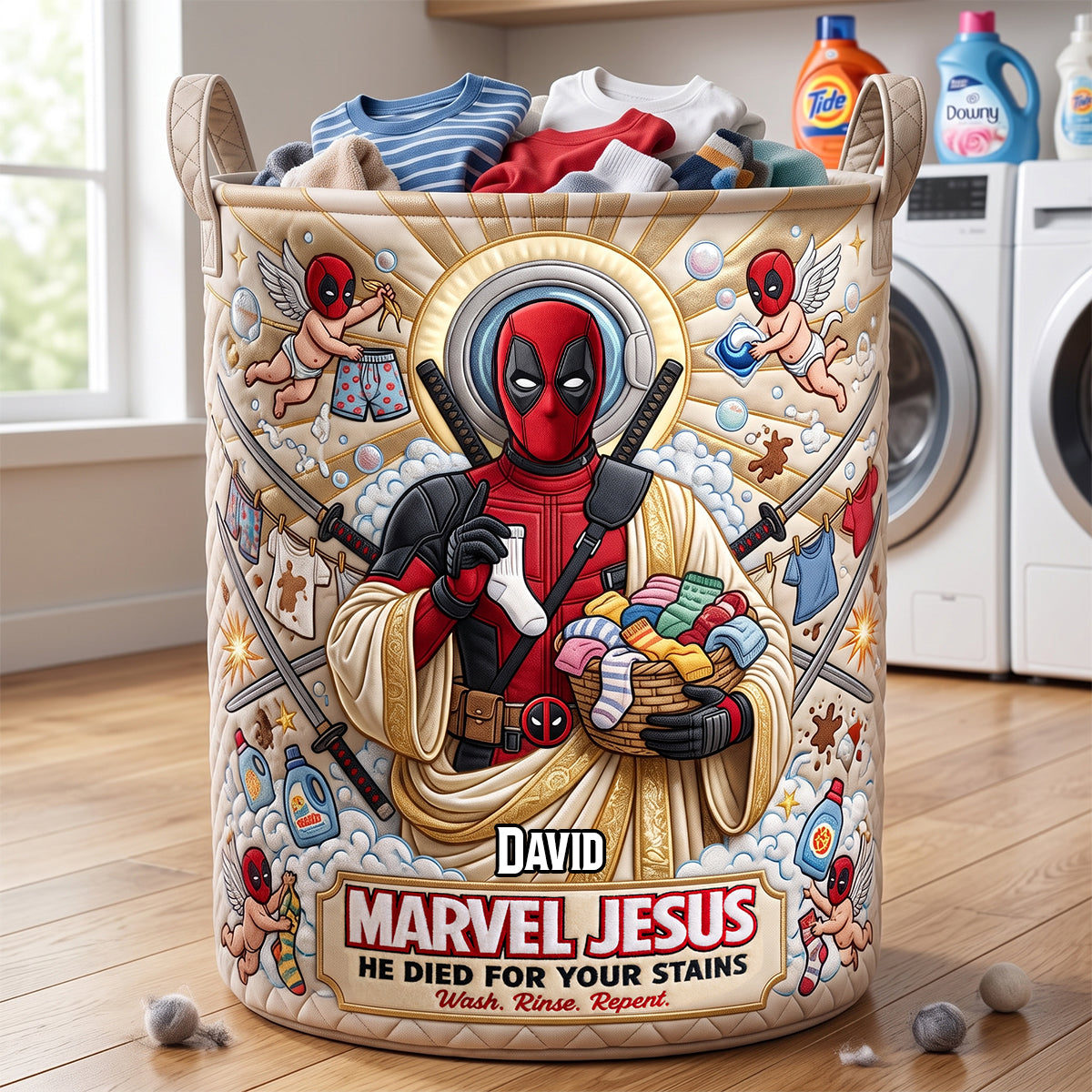 He Died For Your Stains Quilted Laundry Basket - Personalized Gifts For Christians 04patn110726 Laundry Basket PopCulturePrints