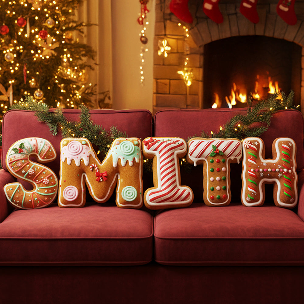 "Celebrate Christmas with Fun!" - Gingerbread Alphabet Custom Shape Pillow - Personalized Gifts for Everyone Pillow PopCulturePrints