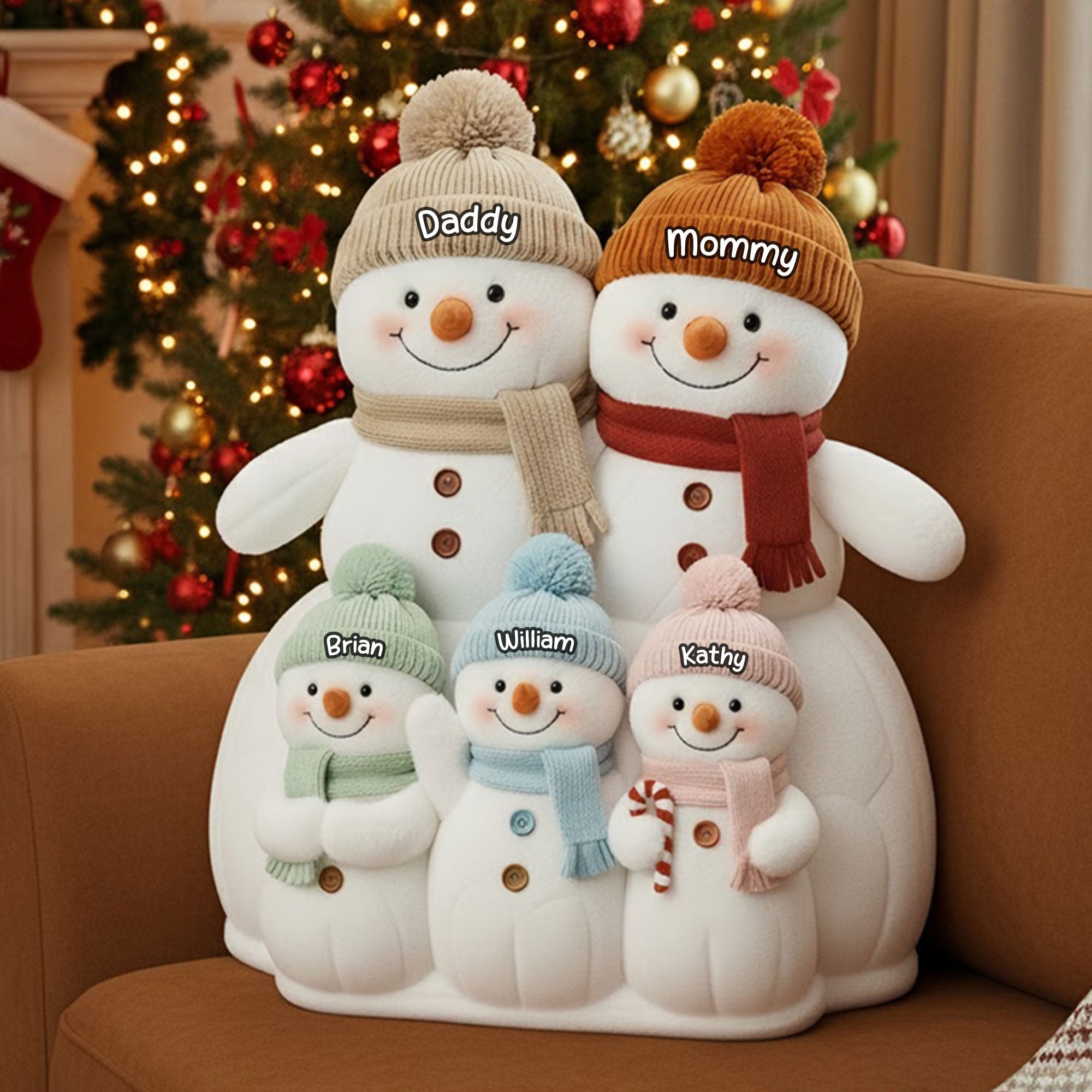 "Celebrate Family Joy This Christmas!" - Personalized Snowman Family Pillow - Perfect Gift for Families, Kids, and Christmas Lovers Pillow PopCulturePrints