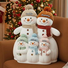 Load image into Gallery viewer, "Celebrate Family Joy This Christmas!" - Personalized Snowman Family Pillow - Perfect Gift for Families, Kids, and Christmas Lovers Pillow PopCulturePrints
