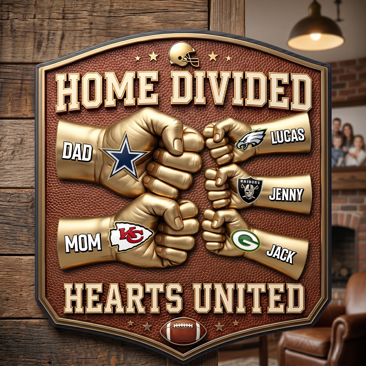 Home Divided, Hearts United - Sport Lover Family Cut Metal Sign - Personalized Family Gift