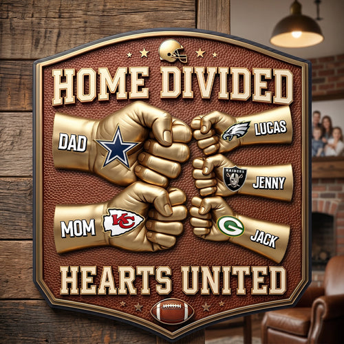 Home Divided, Hearts United - Sport Lover Family Cut Metal Sign - Personalized Family Gift Metal Signs PopCulturePrints