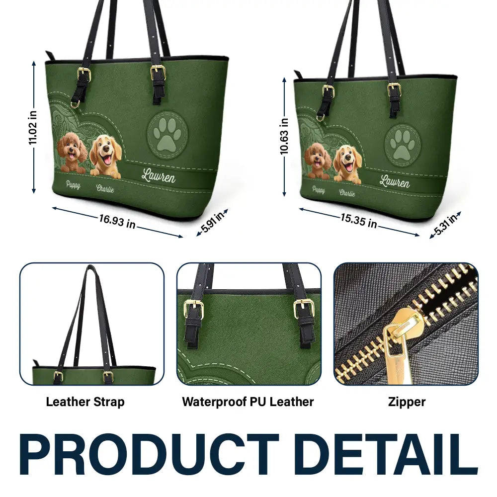 “For the Love of Dogs!” - Personalized Leather Tote Bag for Dog Moms, Perfect Gift for Any Occasion Leather Tote Bag PopCulturePrints