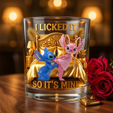 Load image into Gallery viewer, "I Licked It, So It's Mine" - Funny Couple Whiskey Glass - Personalized Gifts for Couples Glass PopCulturePrints
