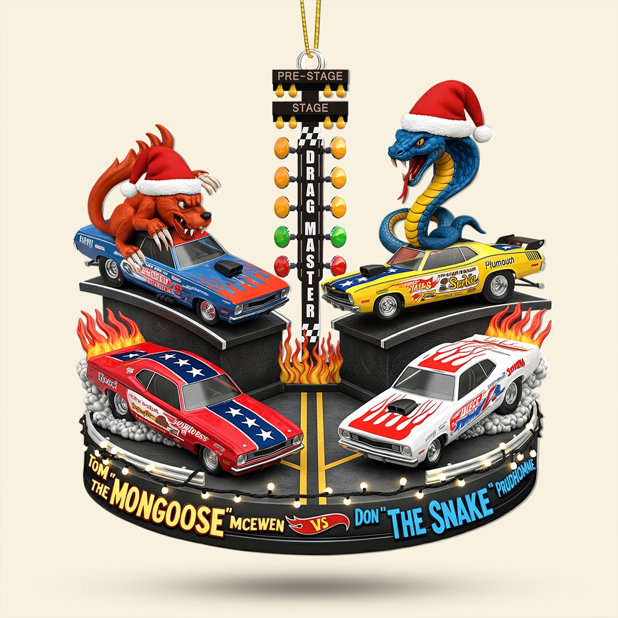 "Rev Up Your Holiday Spirit!" - Festive Rivalry Christmas Ornament - Personalized Gifts for Drag Racing Enthusiasts Ornament PopCulturePrints