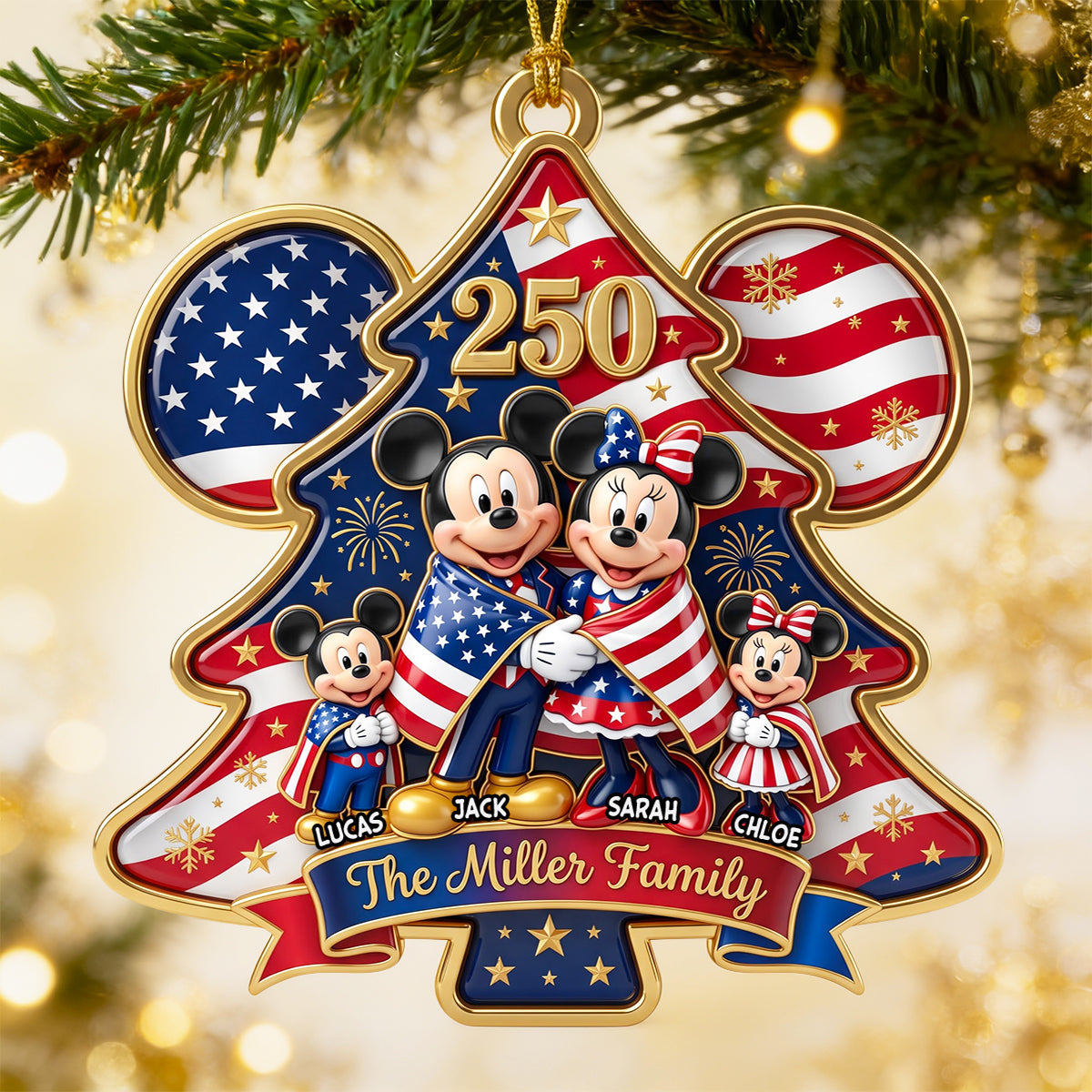 Celebrate 250 Years of Family Love - Patriotic Christmas Ornament - Personalized Gift for Families, Friends, and Loved Ones