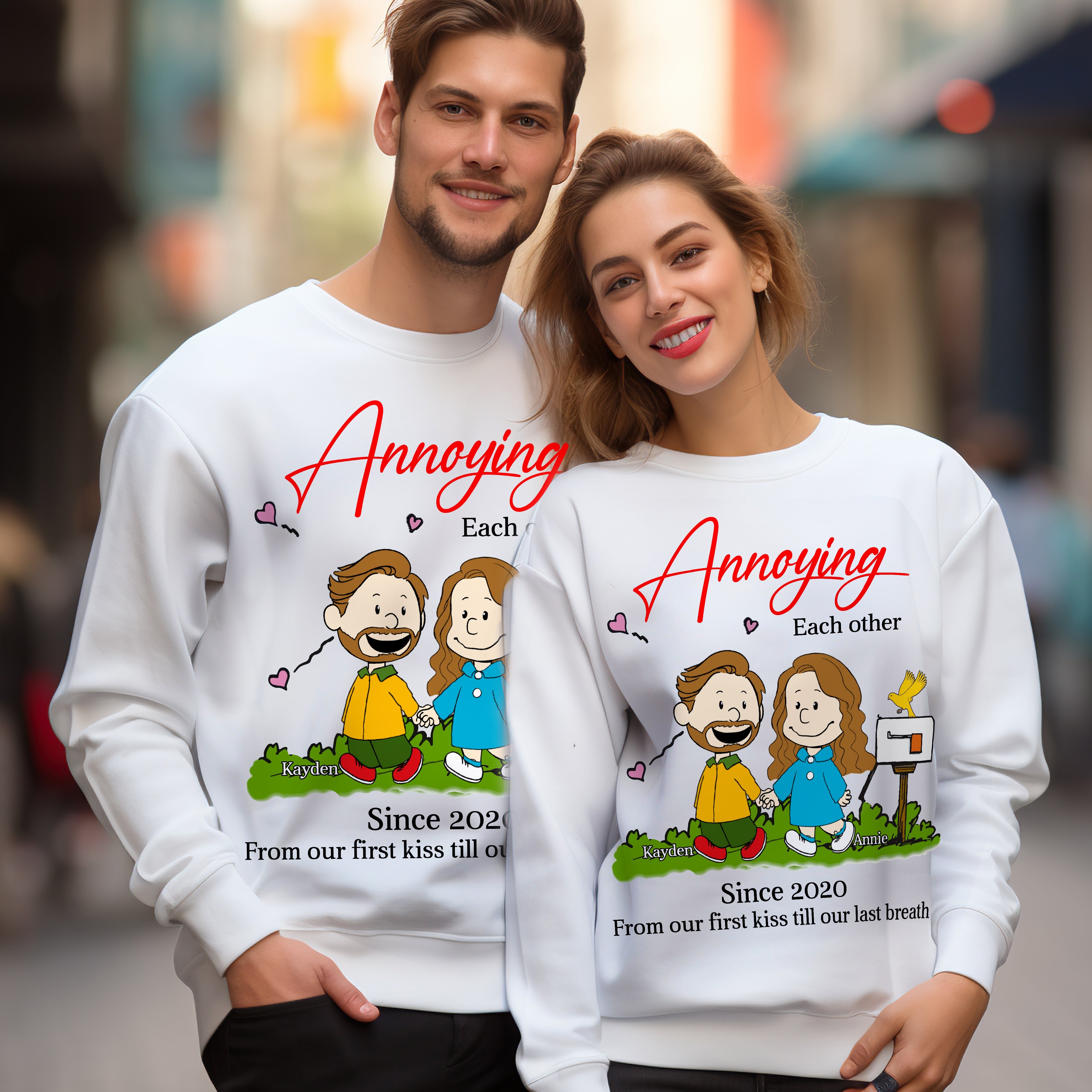 Personalized 2D Couple Sweatshirt: Annoying Each Other Shirts PopCulturePrints
