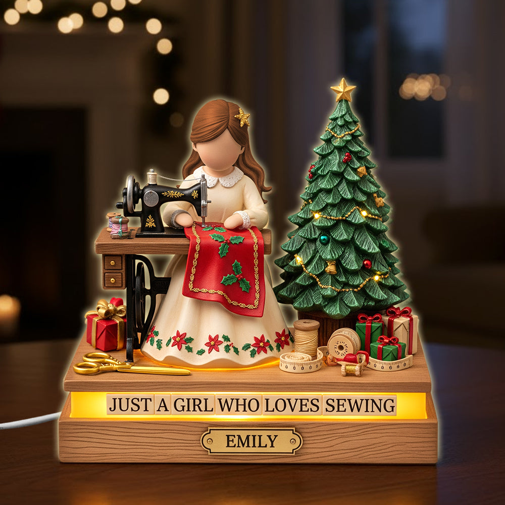 Just a Girl Who Loves Sewing - Personalized Sewing Girl Acrylic Light Box for Creative Souls Light Box PopCulturePrints