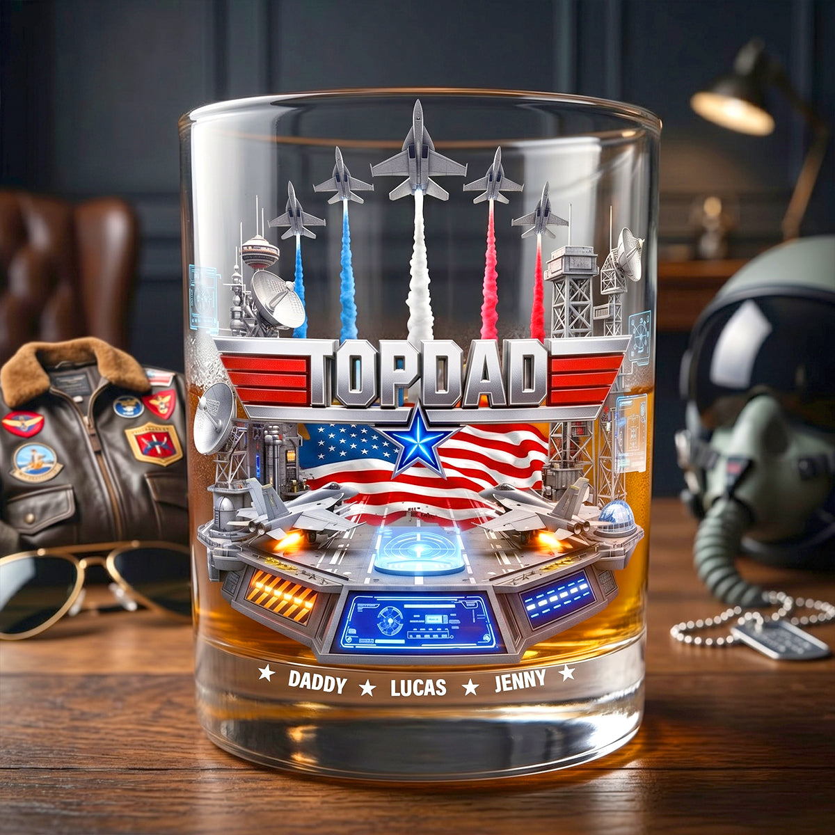 “The Best Dad Ever” - Personalized Sky Commander Round Glass - Custom Gift for Dads, Grandpas, and Father Figures Glass PopCulturePrints