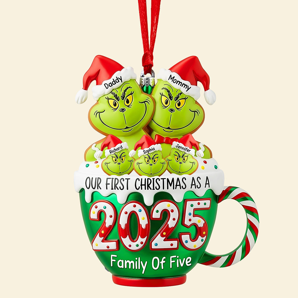 Our First Christmas as a Family of Four - Playful Grinch Ornament Ornament PopCulturePrints