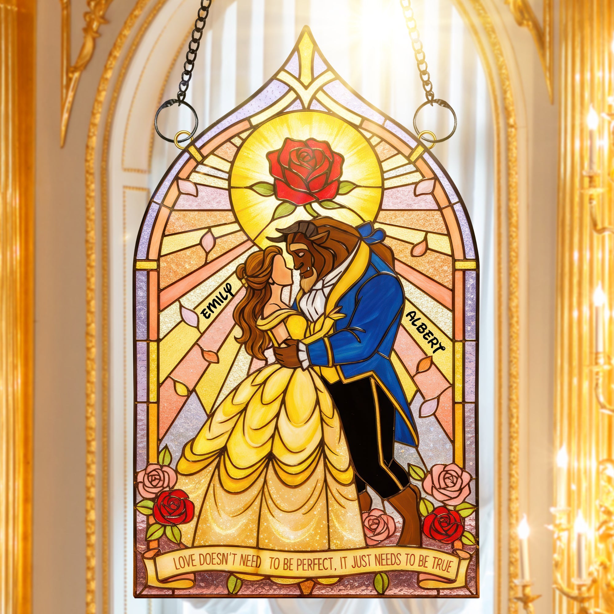 Love Doesn't Need To Be Perfect - Sweet Couple Suncatcher Ornament Ornament PopCulturePrints