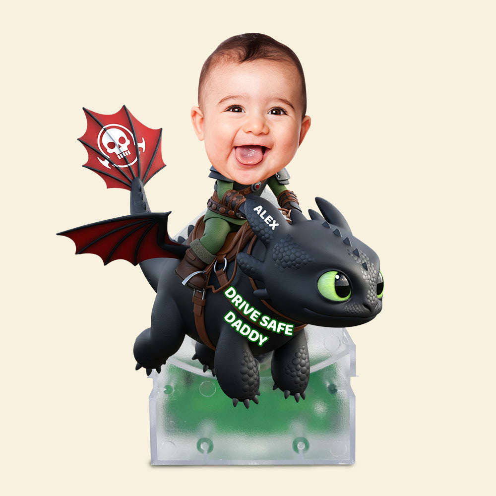 "Drive Safe, Daddy!" – Custom Dragon Riding Kid Standee - Personalized Gifts for Dad, Grandpa, Uncle, and More Shaking Head Standee PopCulturePrints