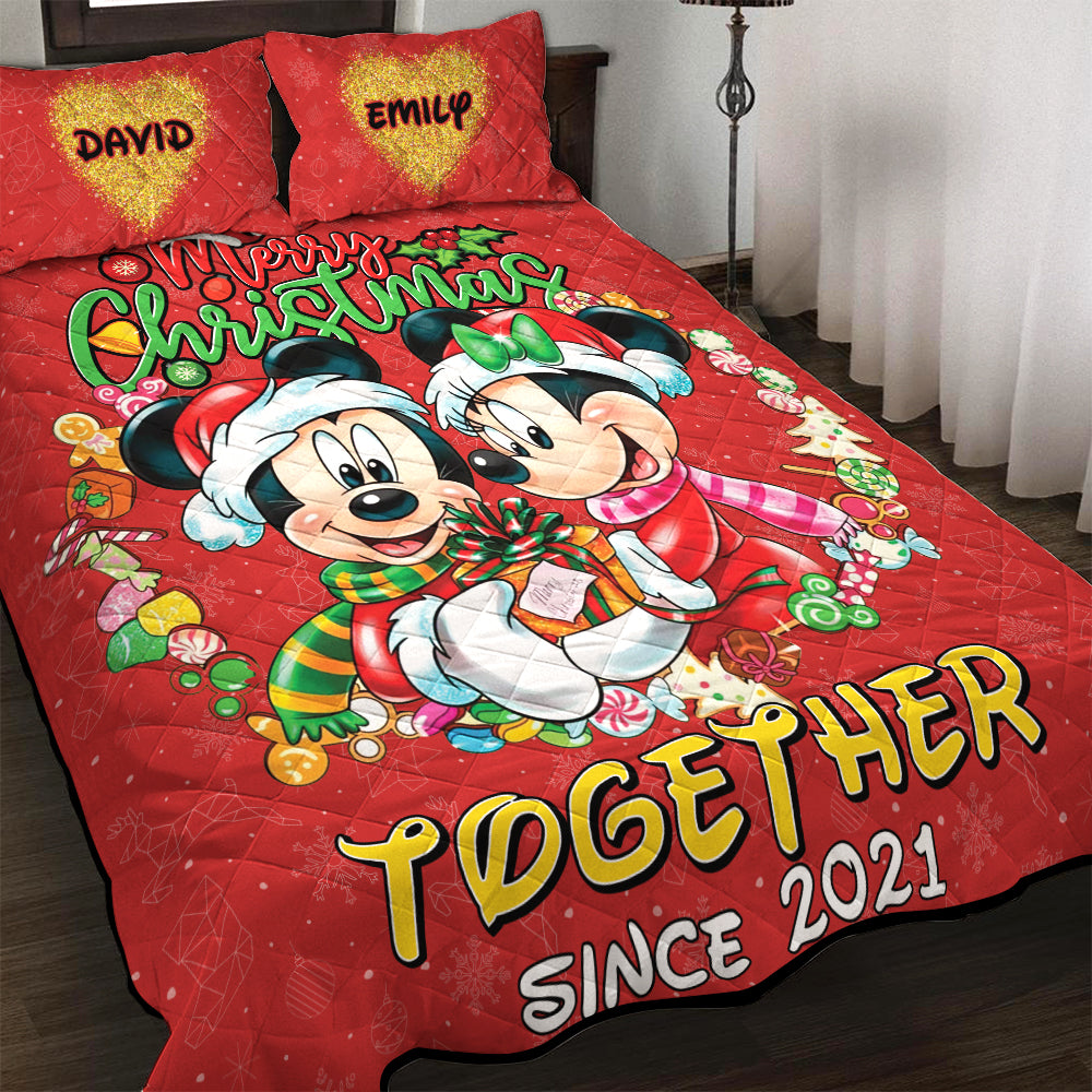 Personalized Christmas Quilt Bed Set for Couples - Valentine's Day Gifts Blanket PopCulturePrints