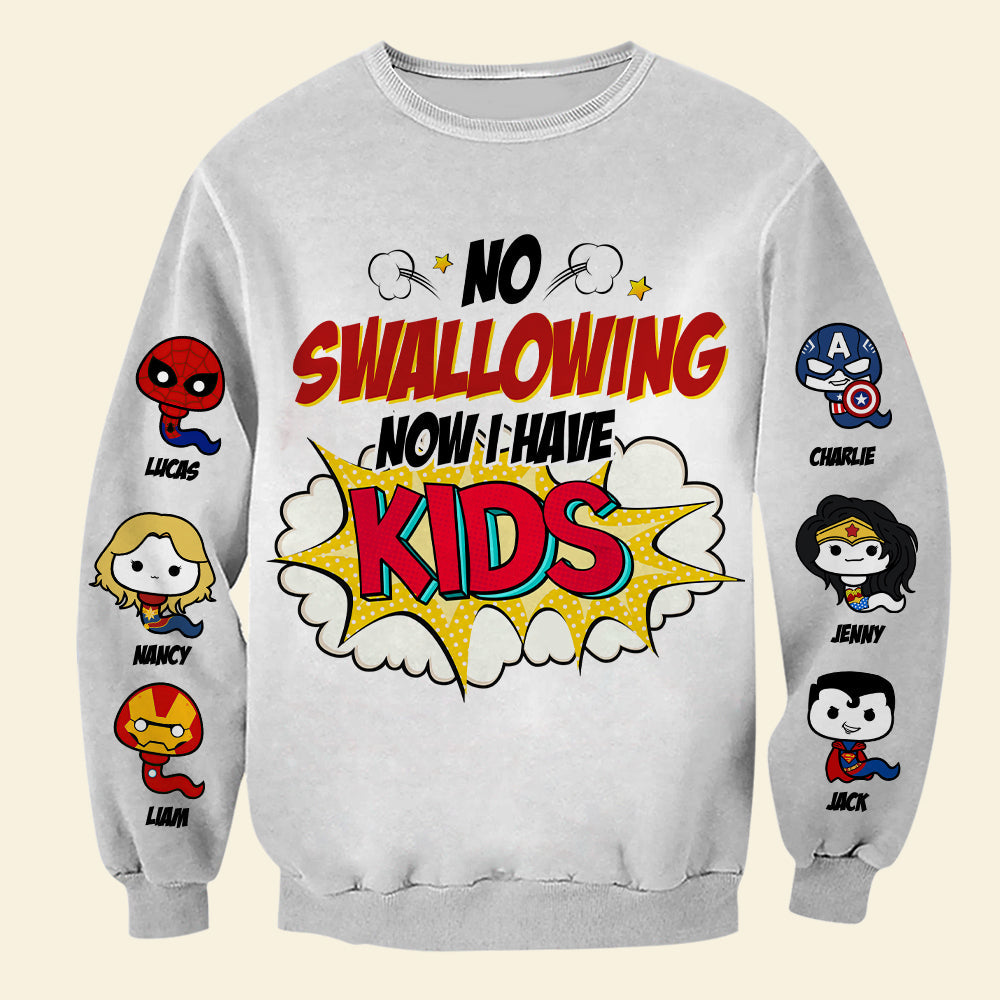 No Swallowing, Now I Have Kids - Personalized Funny Mom Shirt - Gift for Mom, Grandma, and New Parents AOP Products PopCulturePrints