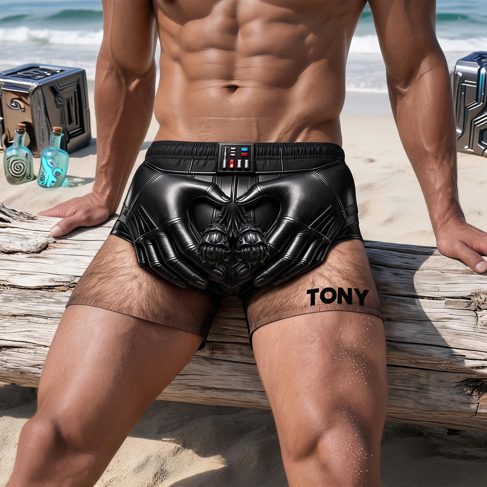 “Unleash Your Inner Space Warrior!” - Funny Space Warrior Men's Beach Shorts - Personalized Gift