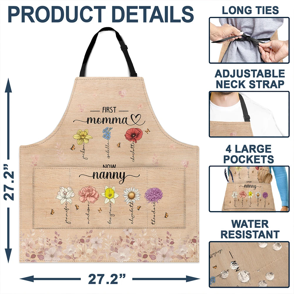 Grandma's Blooming Love: Birth Flower Personalized Apron - A Custom Gift for Mom & Grandma Apron PopCulturePrints