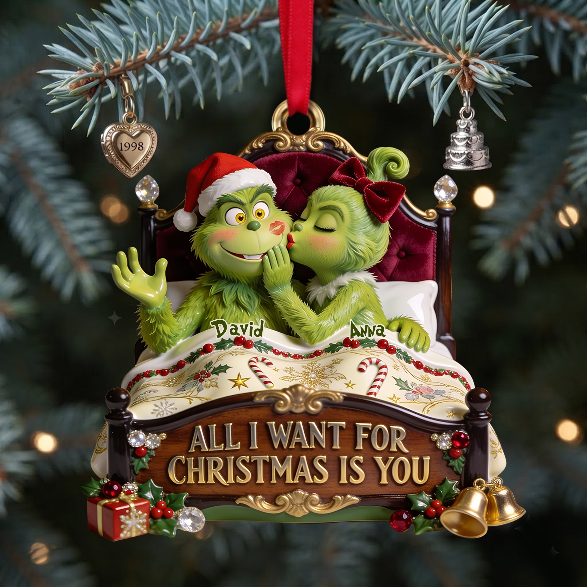 “All I Want For Christmas Is You” - Mischievous Kiss Acrylic Ornament, Personalized Gift for Couples