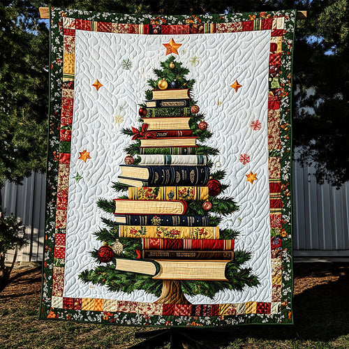 Christmas Tree Books Quilt Set: Cozy Gift for Book Lovers Blanket PopCulturePrints