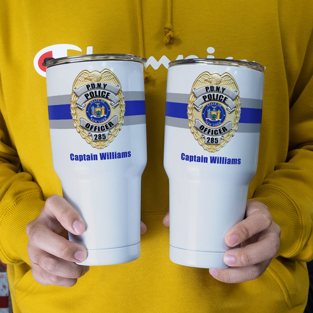 Personalized Police Badge Tumbler with Custom State Seal - Perfect Gift for Officers Tumbler Cup PopCulturePrints