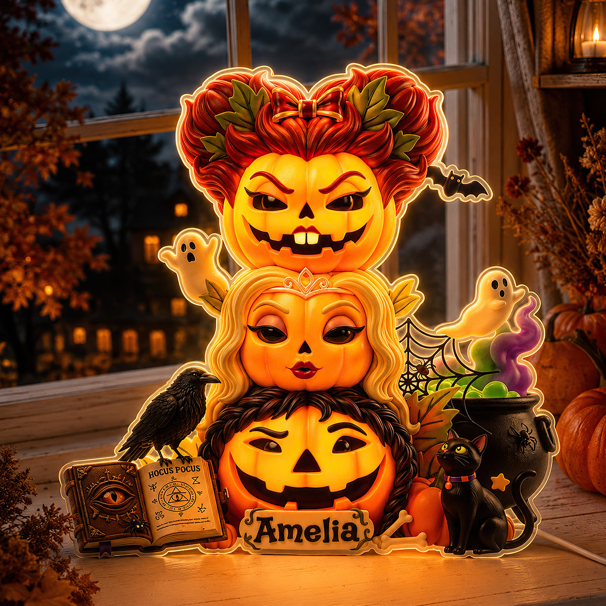 “Light Up Your Halloween Spirit!” - Personalized Pumpkin Friends Acrylic Light Box - A Unique Gift for Friends, Family & Halloween Lovers Light Box PopCulturePrints
