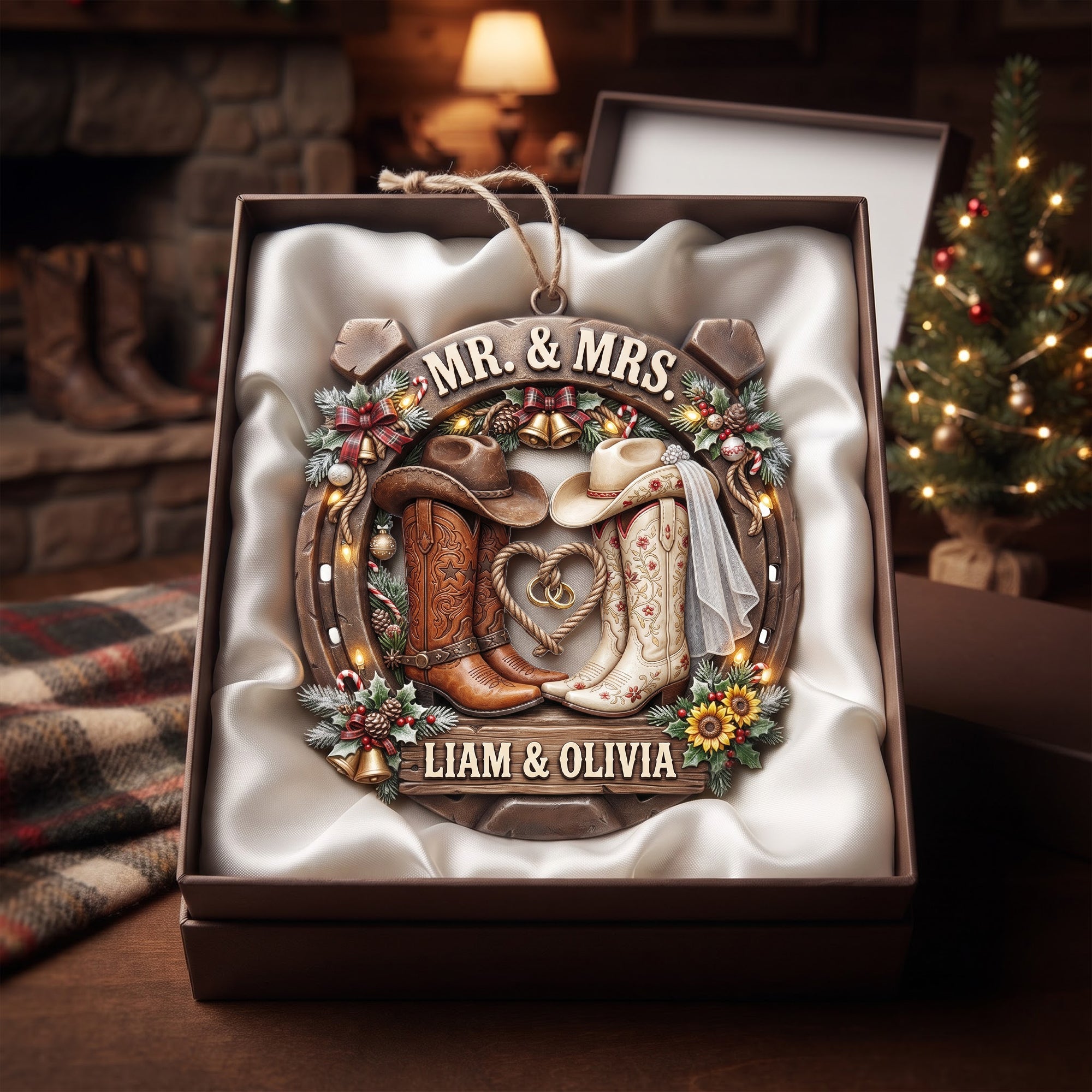Celebrate Love with a Cowboy & Cowgirl Charm - Personalized Christmas Ornament for Couples Ornament PopCulturePrints