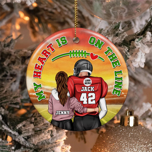 Custom Football Lover Couple Ornament | Valentine's Day Gifts | Heartfelt Gift Ornament PopCulturePrints