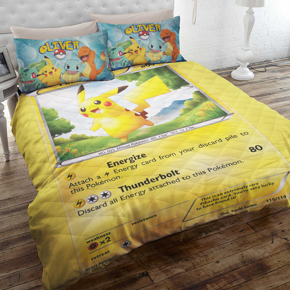 Personalized Pikachu Quilt Bed Set - Perfect Gift for Pokémon Fans