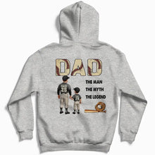 Load image into Gallery viewer, Baseball Dad: The Man The Myth The Legend - Custom Personalized T-Shirt for Dads and Grandpas T-shirt PopCulturePrints
