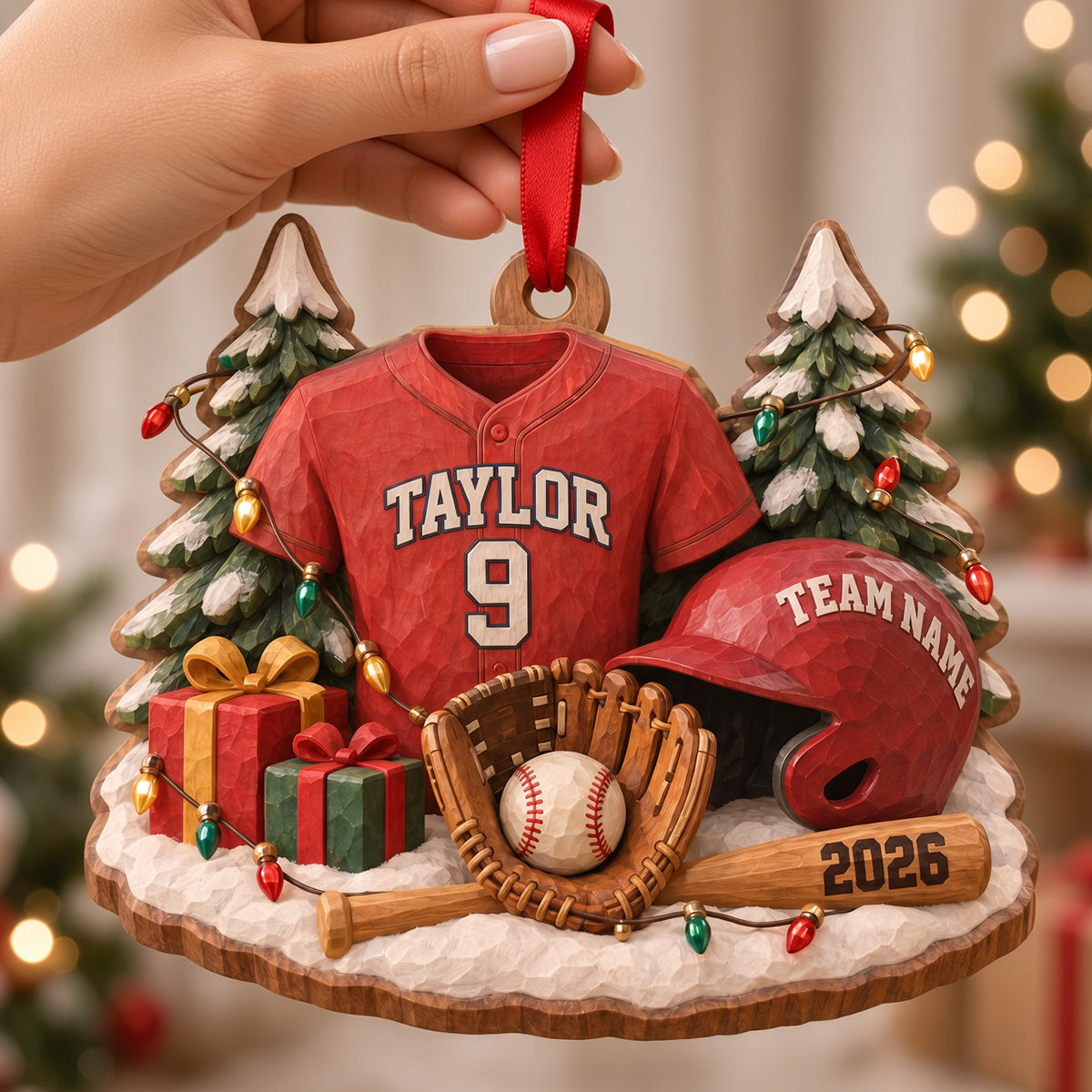 “Celebrate Your Passion for Sport!” - Batter Up Wood Effect Ornament, Personalized Gifts for Sports Lovers