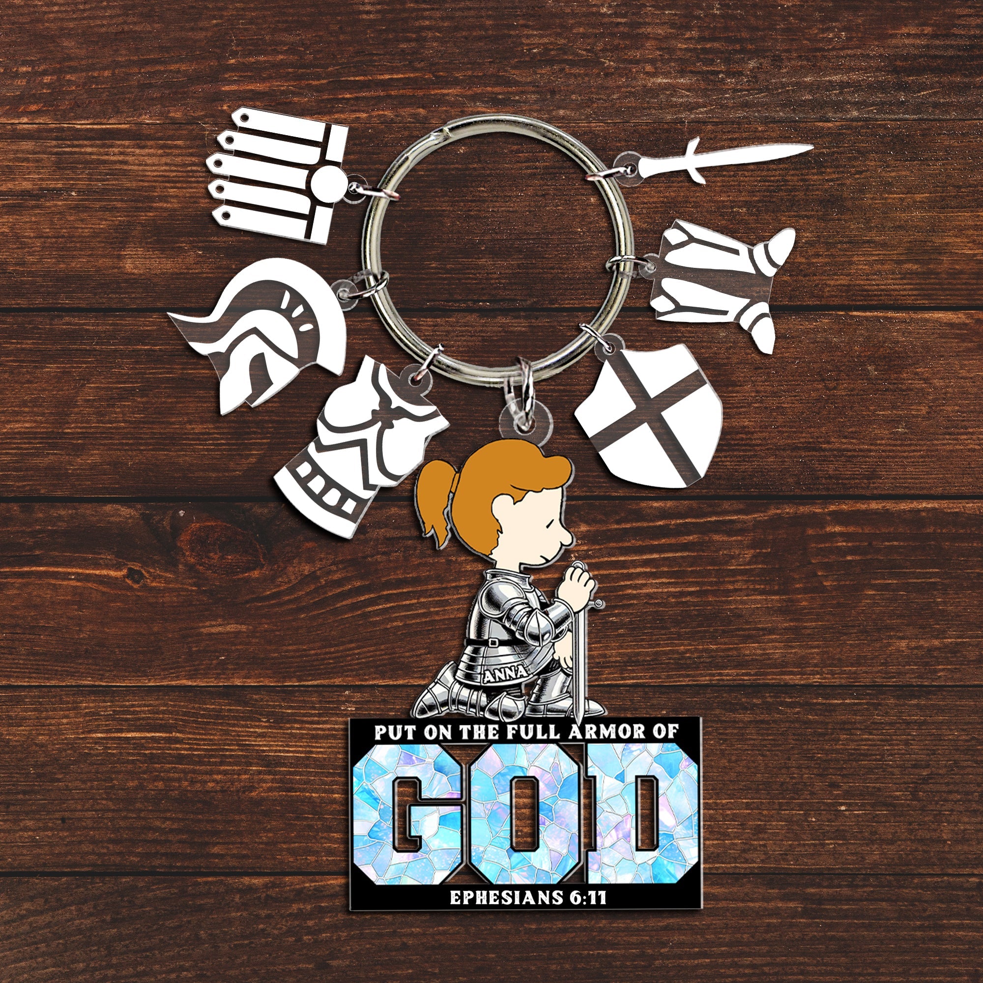 Personalized Christian Keychain with Charms - Full Armor of God Keychains PopCulturePrints