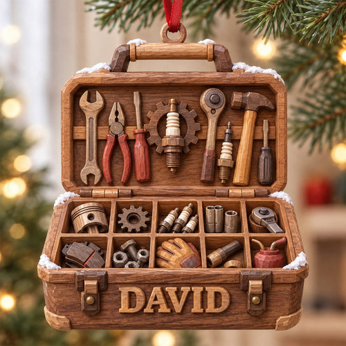 “Crafted with Care: Personalized Mechanic Tool Box Acrylic Ornament - Custom Gift for Mechanics” Ornament PopCulturePrints