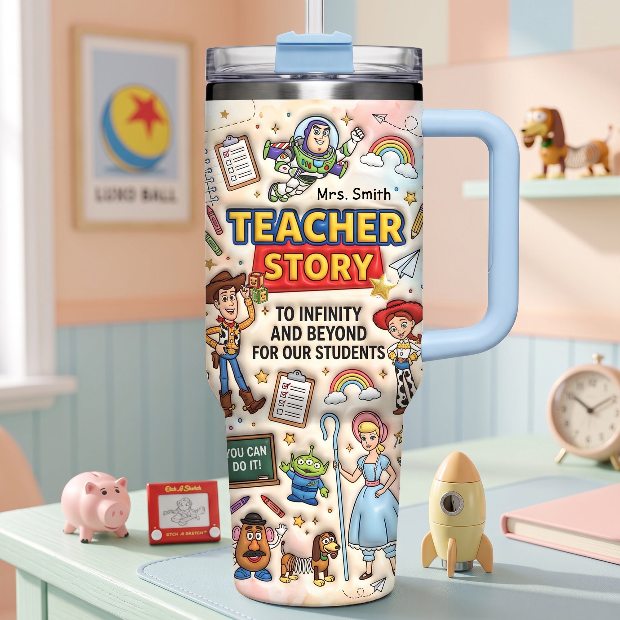 Teacher Story to Infinity and Beyond - Personalized 40oz Tumbler for Teachers Tumbler Cup PopCulturePrints