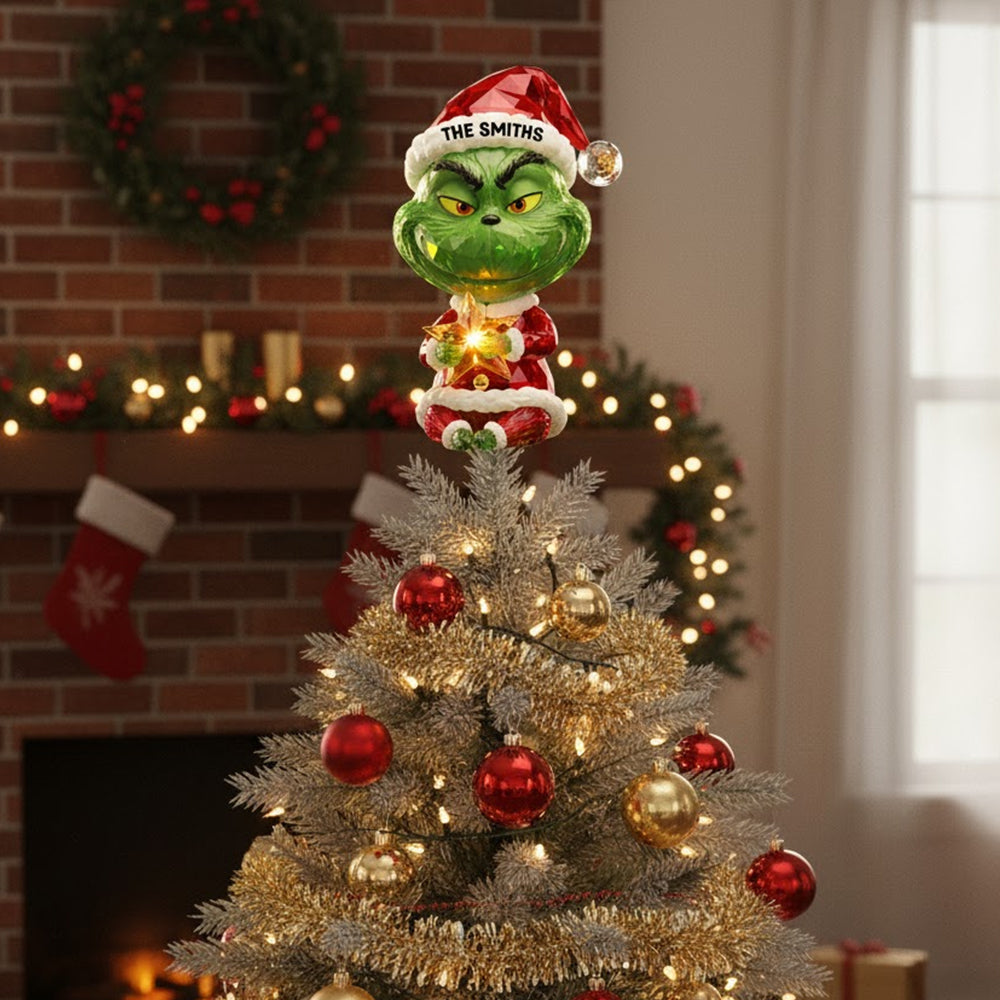 “Make Christmas Merry!” Personalized Grinch Acrylic Tree Topper - Custom Gift for Families, Friends, and Loved Ones Ornament PopCulturePrints