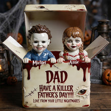 Load image into Gallery viewer, "Dad, Have a Killer Father's Day!" - Horror Dad and Kids Acrylic Plaque - Personalized Gift for Dad Shaped Plaques PopCulturePrints
