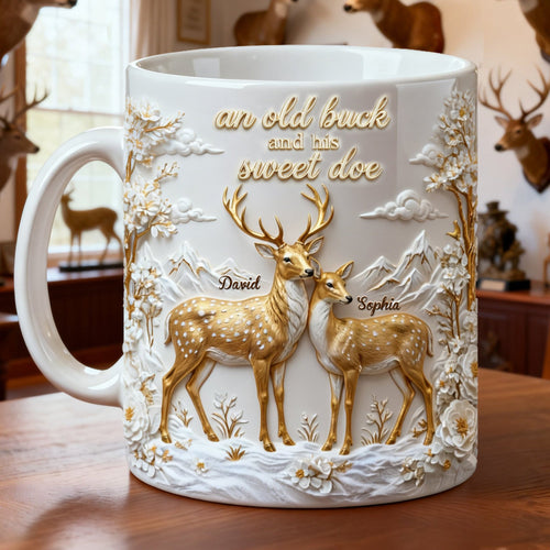 “An Old Buck and His Sweet Doe” - Precious Deer & Doe Couple Coffee Mug, Personalized Gift for Couples Coffee Mug PopCulturePrints