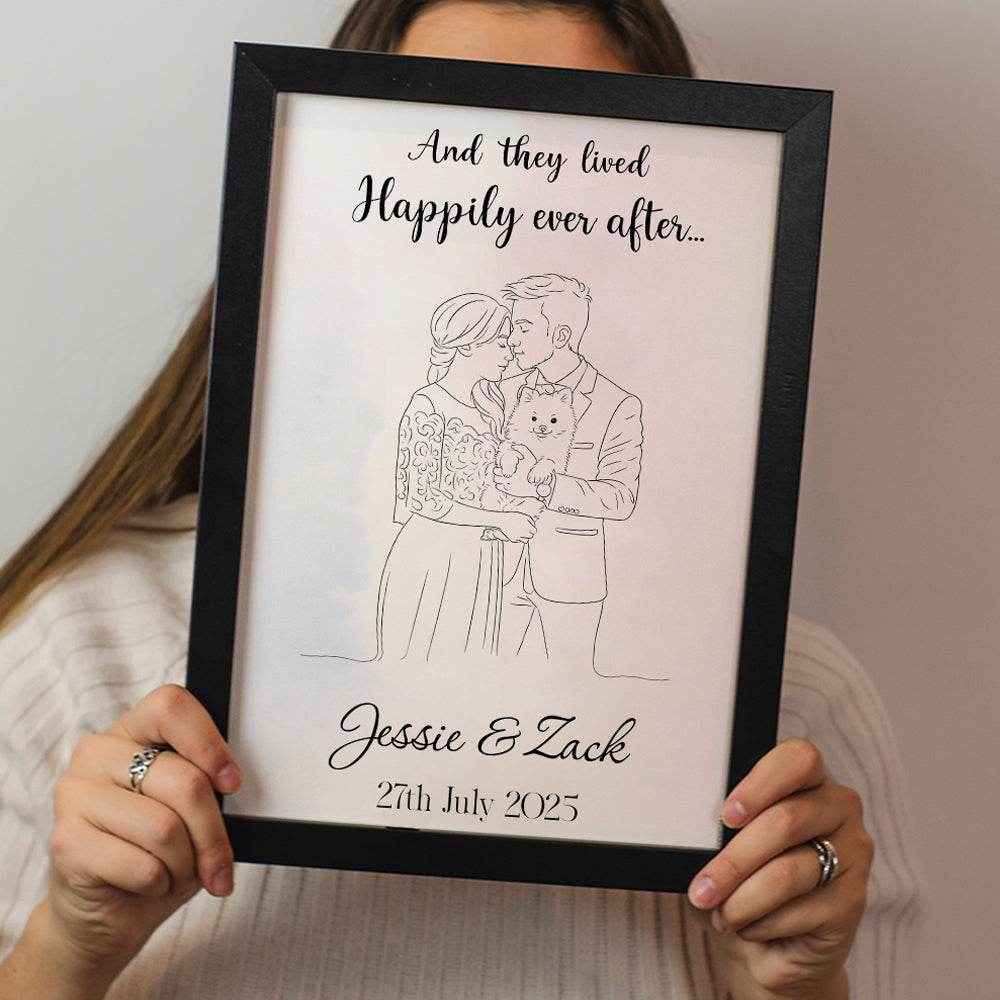And they lived Happily ever after... - Line Art Couple Canvas - Custom Photo Gift for Couples Poster & Canvas PopCulturePrints
