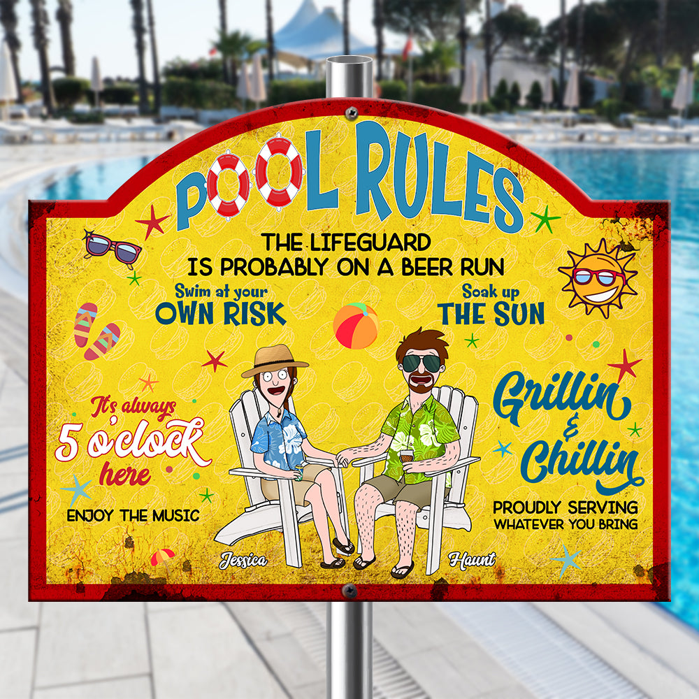 Pool Rules Personalized Metal Sign - Fun Custom Gift for Couples Metal Signs PopCulturePrints